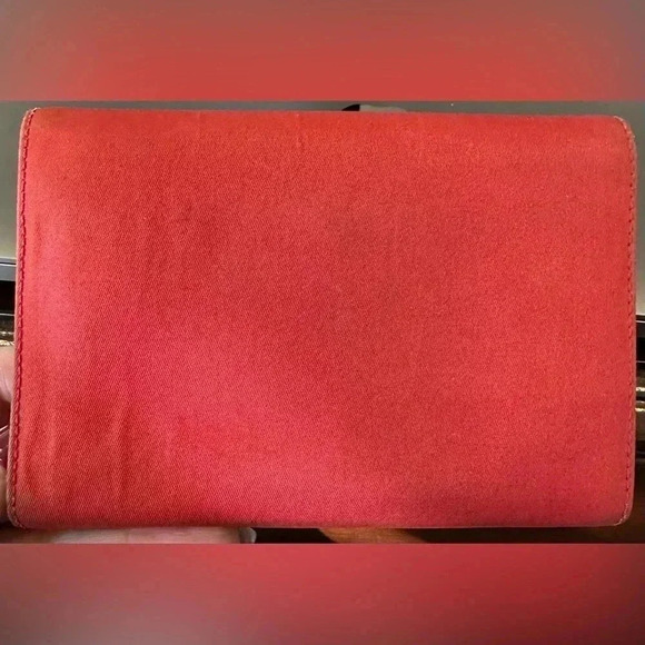 SALE Prada Tessuto Red Vinyl & Leather Tri-Fold Wallet w/Authenticity Card GUC - Picture 2 of 10